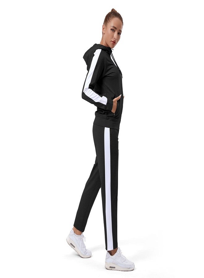 TEZO Womens Full Zip-Up Hoodie Tracksuit Set Long Sleeve Casual Jogging Suits Workout Gym 2 Piece Outfits with Pockets(BKWT M) - Image 5